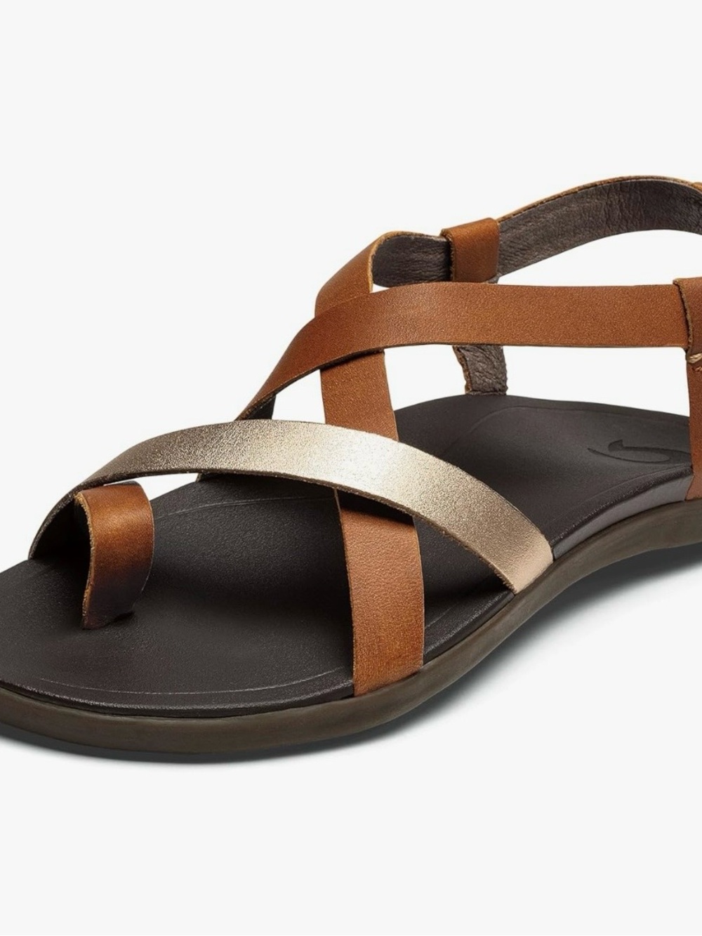 Olukai Upena Leather and Metallic Strappy Beach Sandals. Vacation. Comfort. SZ10 - Picture 2 of 10